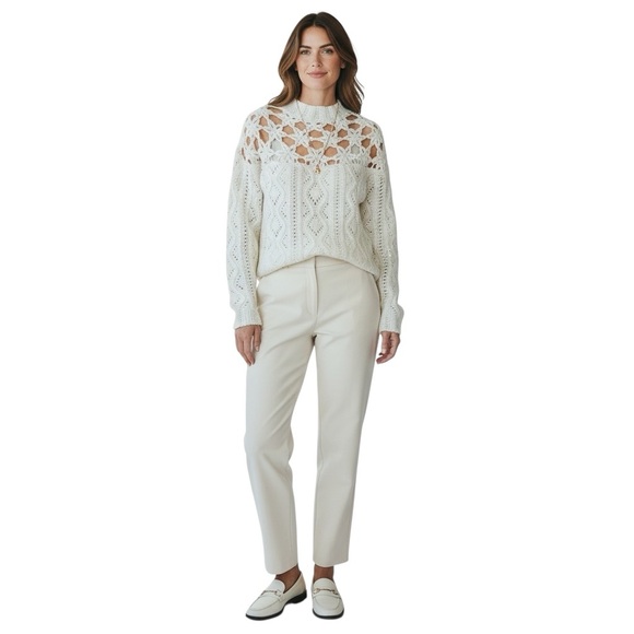 Marie Oliver Flora Crochet Sweater Sz L Winter White Cottagecore Coquette Luxury - Picture 2 of 8